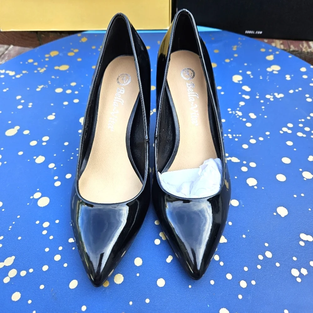 Bella Vita Define ll Black Pat Heels Shoes Women's Size 7.5 - Picture 3 of 15